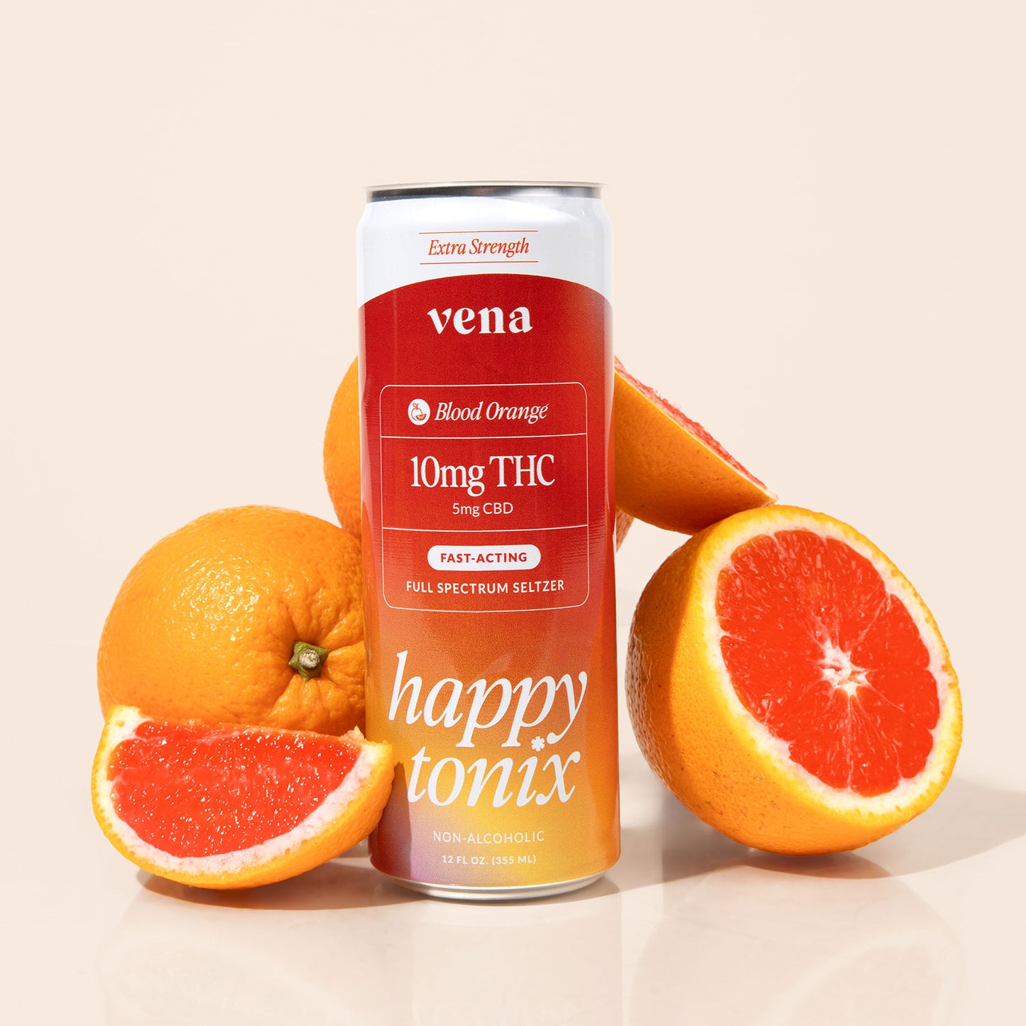 Extra Strength vena Blood Orange 10mg THC 5mg CBD FAST-ACTING FULL SPECTRUM SELTZER happy tonix NON-ALCOHOLIC 12 FL OZ (355 ML)