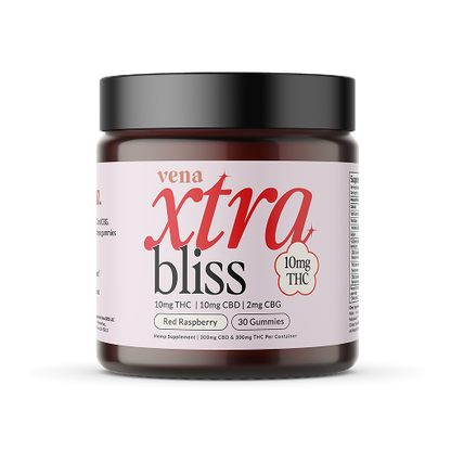 vena xtra bliss jar - Red Raspberry; 10mg THC | 10mg CBD | 2mg CBG; 30 Gummies