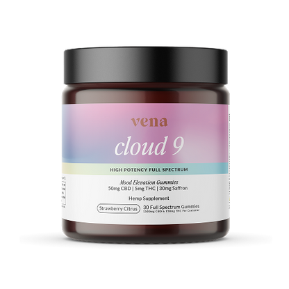 Close-up of a Vena Cloud 9 High Potency Full Spectrum 50mg CBD | 5mg THC