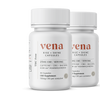 Front view of two Rise + Shine CBD capsule bottles showing 25 mg CBD per serving label and THC free claim on white background