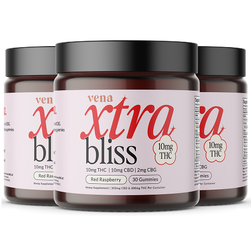 vena xtra bliss — Red Raspberry, 10mg THC, 10mg CBD, 2mg CBG, 30 Gummies