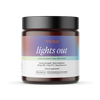 Vena Lights Out blackberry sleep gummies, extra-strength full-spectrum formula, 30-count jar with label showing 50 mg CBD, 5 mg THC, and 5 mg melatonin per gummy.