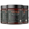 Three Vena jars of Full Spectrum Restful Night CBD Bites, mixed berry flavor; product labels visible.
