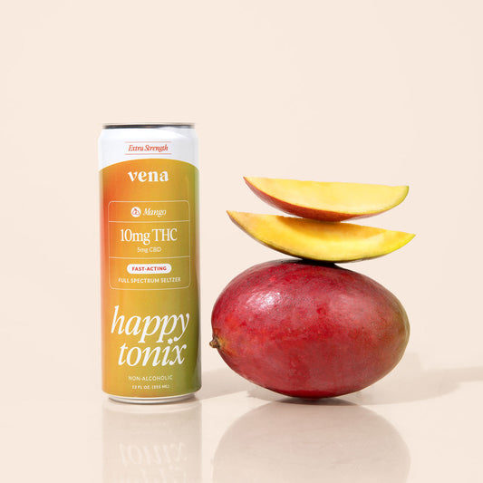 Extra Strength vena Mango 10mg THC 5mg CBD FAST-ACTING FULL SPECTRUM SELTZER happy tonix NON-ALCOHOLIC 12 FL OZ. (355 ML)