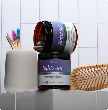 vena lights out jars stacked, label reads HIGH POTENCY FULL SPECTRUM