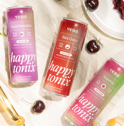 vena Guava Passionfruit Black Cherry Grapefruit 2mg CBD 2mg THC FAST-ACTING INFUSED CRAFT SELTZER happy tonix NON-ALCOHOLIC